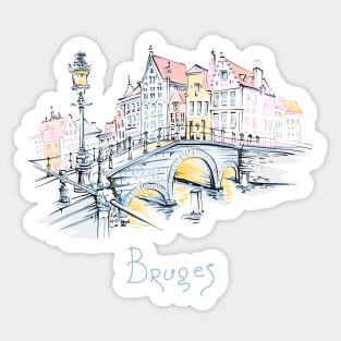 Scenic city view of Bruges canal with beautiful houses Sticker